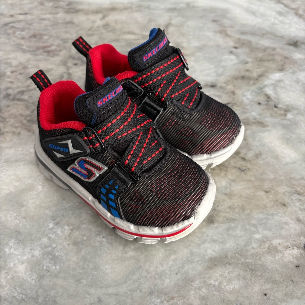 Skechers Nitrate Realms Red/Black Athletic Boys Sz 5 Toddler Casual Sneakers